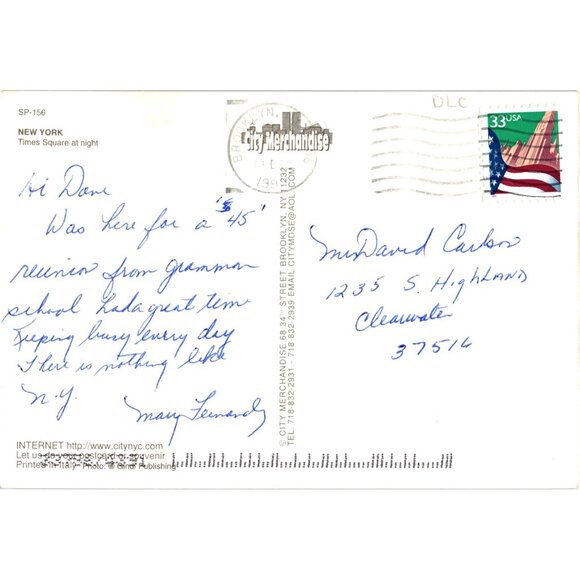 Greetings From New York Postcard Times Square Night Lights Printed In Italy - Picture 2 of 2